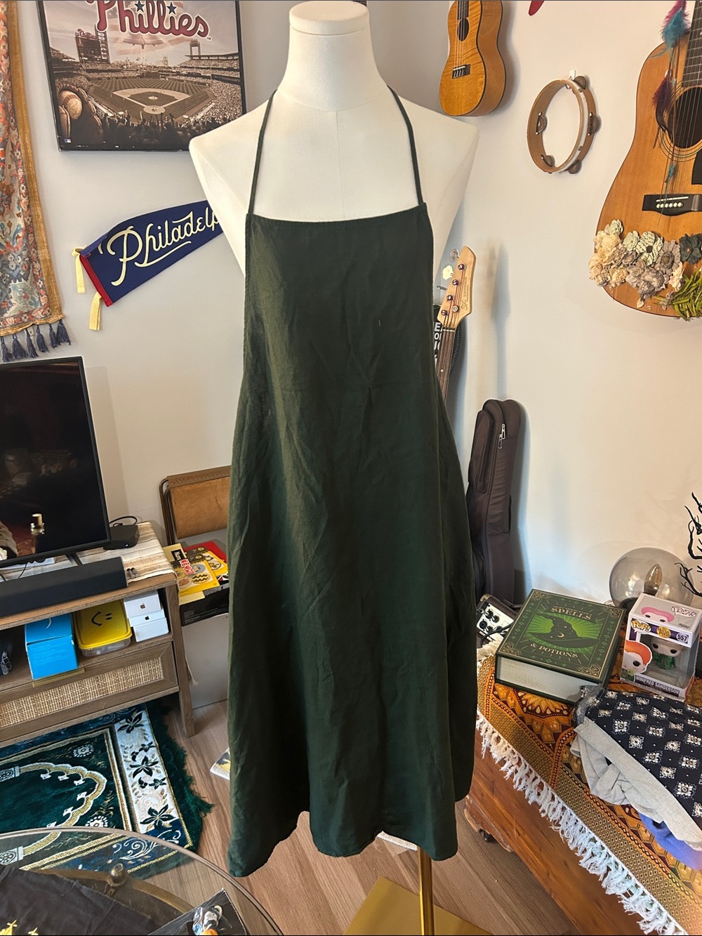 Forever 21 Olive Green Halter Linen Dress